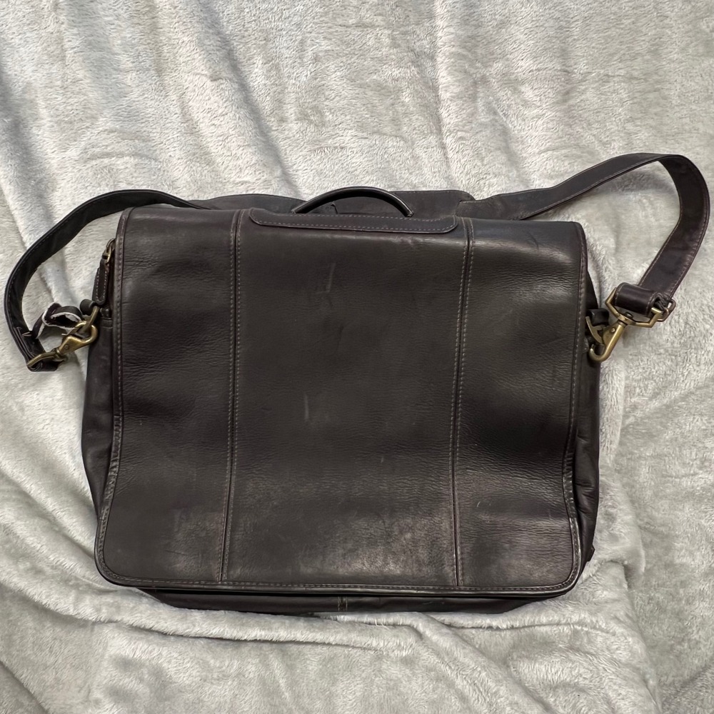 Genuine Leather Messenger Bag Briefcase Dark Brown Brass Hardware‎ Adjust Strap